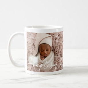Holy Baptism Elegant Modern Chic Heart Baby Photo Coffee Mug