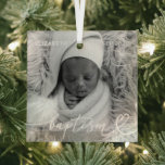 Holy Baptism Elegant Modern Chic Heart Baby Photo Glass Tree Decoration<br><div class="desc">This simple and modern design is composed of serif typography and add a custom photo,  add baby's name and month and year of baptism</div>