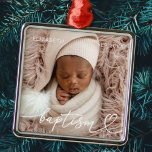 Holy Baptism Elegant Modern Chic Heart Baby Photo Metal Ornament<br><div class="desc">This simple and modern design is composed of serif typography and add a custom photo,  add baby's name and month and year of baptism</div>