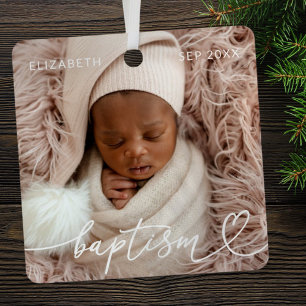 Holy Baptism Elegant Modern Chic Heart Baby Photo Metal Tree Decoration