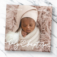 Holy Baptism Modern Elegant Chic Heart Baby Photo