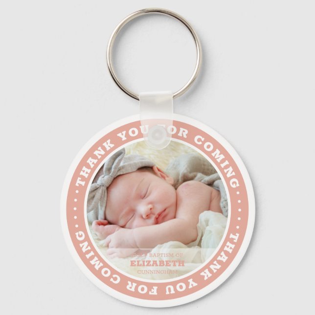 Holy Baptism Modern Simple Custom Photo Favour Key Ring (Front)