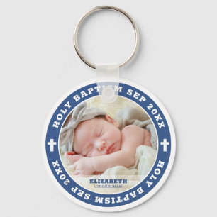 Holy Baptism Modern White Cross Custom Photo Key Ring