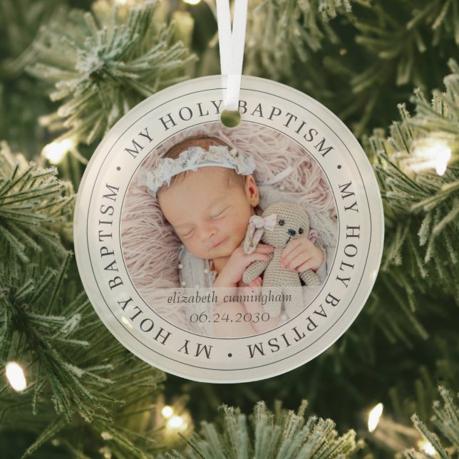 Holy Baptism Simple Frame Modern Custom Photo Glass Tree Decoration (Insitu)