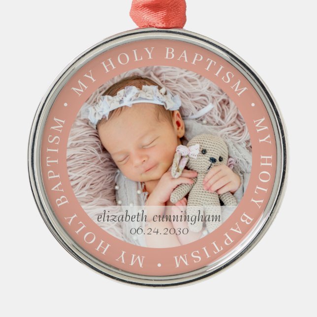 Holy Baptism Simple Frame Modern Custom Photo Metal Ornament (Front)