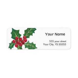 Holy Berries and Leaves Branch Holiday Graphic Return Address Label