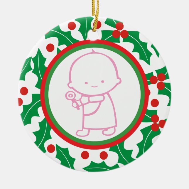Holy Berry Baby’s 1st Christmas Custom Ornament (Front)
