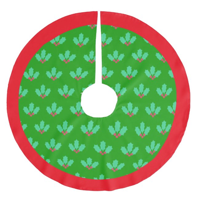 Holy Berry Pattern on Green Brushed Polyester Tree Skirt (Front)
