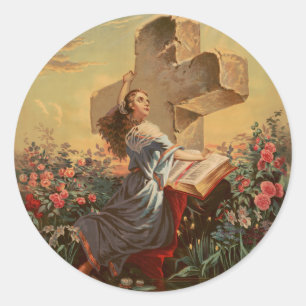 Holy Bible and Cross Classic Round Sticker
