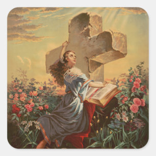 Holy Bible and Cross Square Sticker