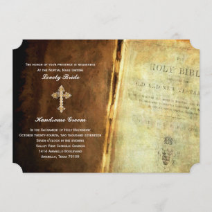 Holy Bible Gold Cross Catholic Wedding Invitation
