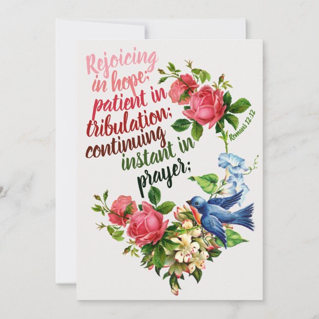 Holy Bible NT, Romans 12:12, Rejoicing in hope; Thank You Card (Front)