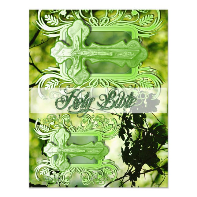 Holy Bible Photo Enlargement – Ornate Green Cross Print (Front)