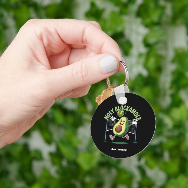 Holy Blockamole Cute Funny Volleyball Avocado Play Key Ring (Hand)