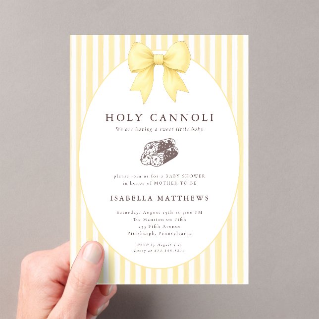 Holy Cannoli Bow Baby Shower  Acrylic Invitations (Insitu (Handheld))