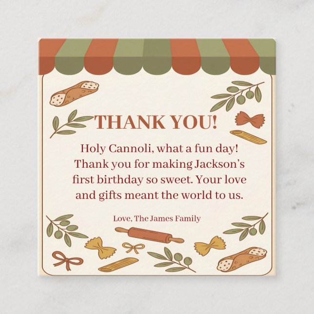 Holy Cannoli! First Birthday  Enclosure Card (Front)