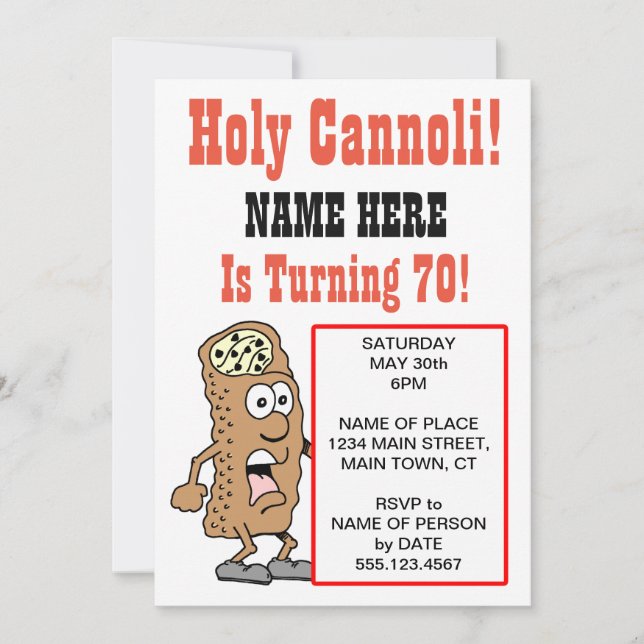 Holy Cannoli Turning 70 Party Invitation (Front)