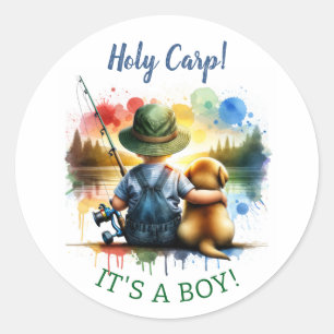 Holy Carp! it's a Boy! Baby Shower Classic Round Sticker