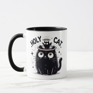  Holy Cat - Black Cat Watching Angel Cat Funny  Mug