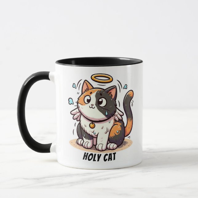  Holy Cat - Calico Cat with Wings and Halo Funny  Mug (Left)