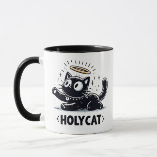  Holy Cat - Winged Black Cat with Halo Cute Mug