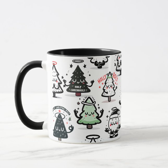 Holy Chrismaroly Pattern – Funny Christmas Trees Mug (Left)