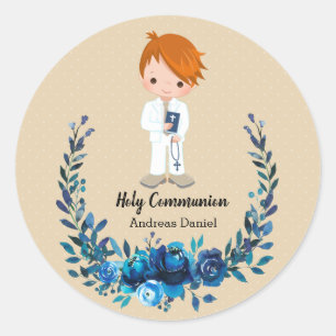 Holy Communion blue wreath Classic Round Sticker