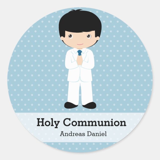 Holy Communion boy * Choose your background colour Classic Round Sticker (Front)
