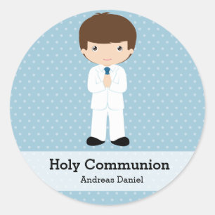 Holy Communion boy * Choose your background colour Classic Round Sticker