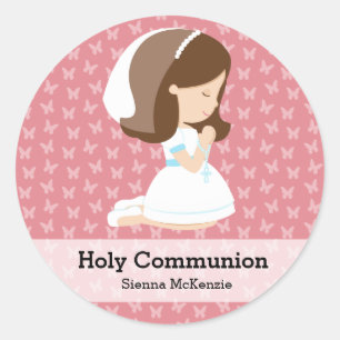 Holy Communion Girl * Choose your background colou Classic Round Sticker