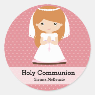 Holy Communion Girl * Choose your background colou Classic Round Sticker