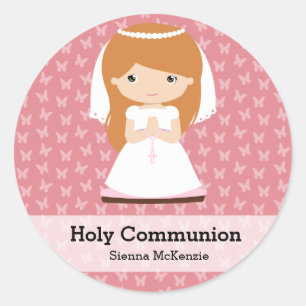 Holy Communion Girl * Choose your background colou Classic Round Sticker
