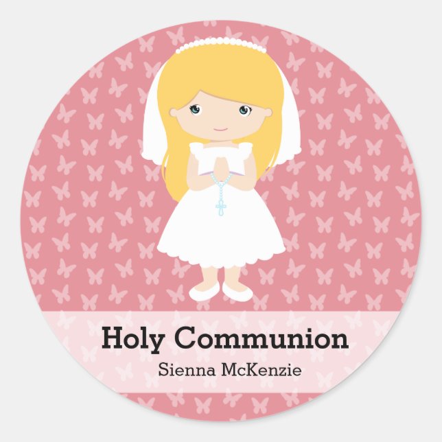 Holy Communion Girl * Choose your background colou Classic Round Sticker (Front)