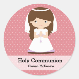 Holy Communion Girl * Choose your background colou Classic Round Sticker