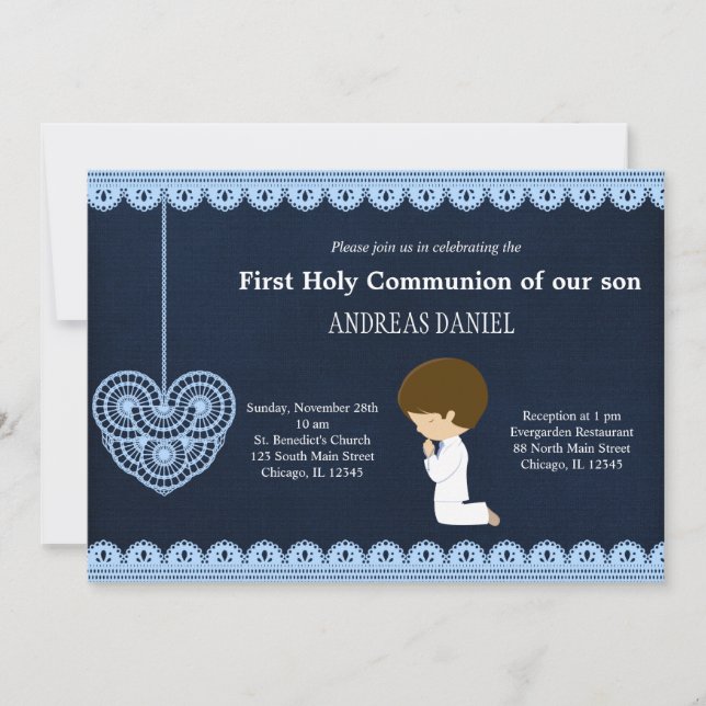 Holy Communion Lace (Boy) Invitation (Front)