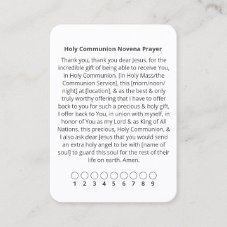 Holy Communion Novena Prayer Card