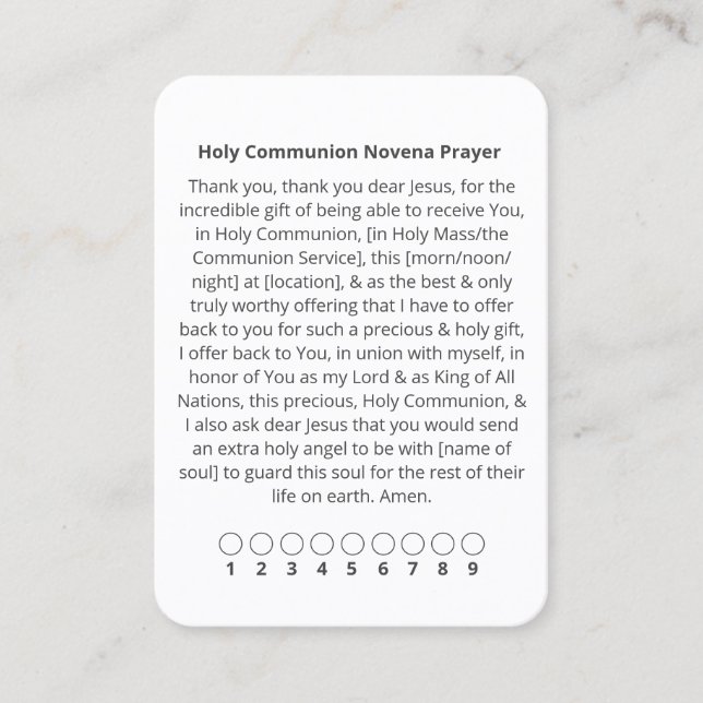 Holy Communion Novena Prayer Card (Front)