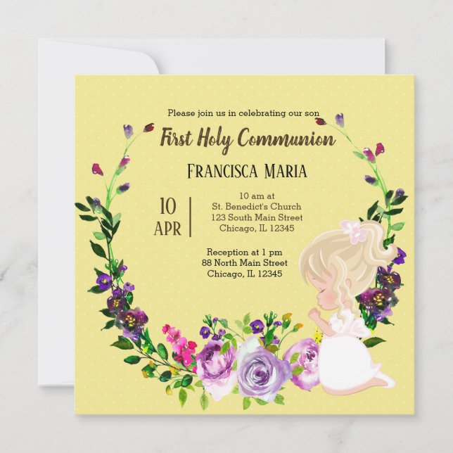 Holy Communion wreath * choose background colour Invitation (Front)