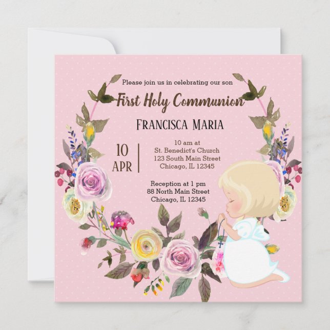 Holy Communion wreath * choose background colour Invitation (Front)