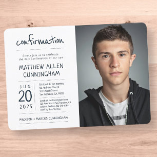 Holy Confirmation Boy Modern + Simple Photo Invitation