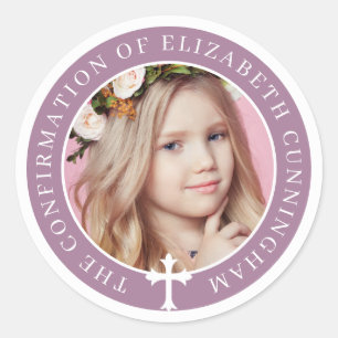 Holy Confirmation   Custom Photo and Cross Classic Round Sticker