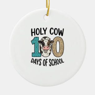 Holy Cow 100 Days of School Vintage Cow Shirt Desi Ceramic Ornament