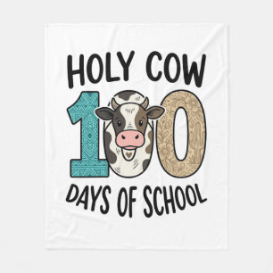 Holy Cow 100 Days of School Vintage Cow Shirt Desi Fleece Blanket