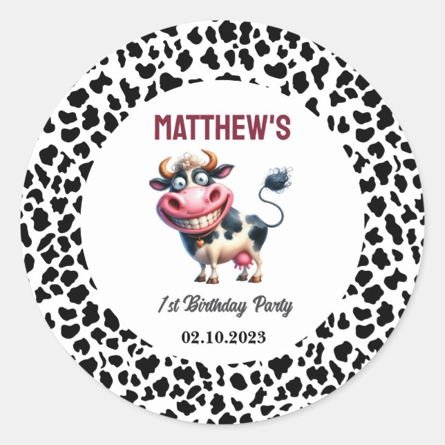 Holy Cow! 1st Birthday | Animal First Birthday  Classic Round Sticker (Front)