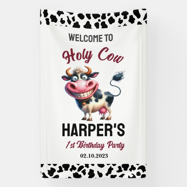 Holy Cow! 1st Birthday | Farm Animal Party Banner (Vertical)