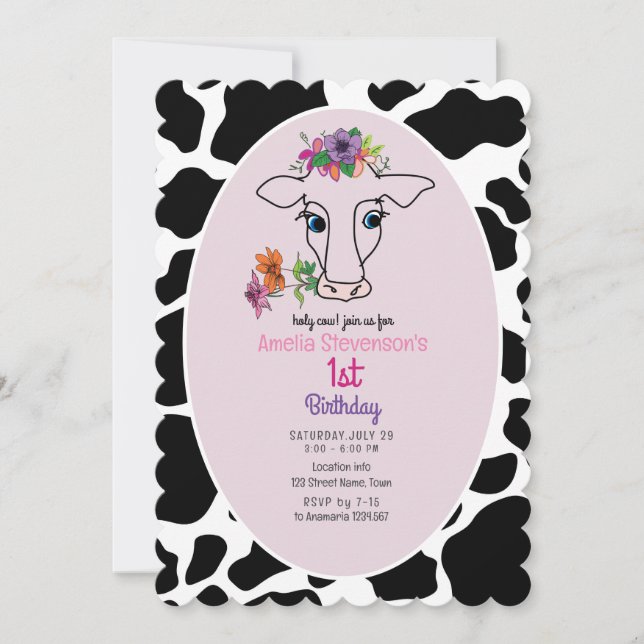Holy Cow 1st Birthday  Invitation (Front)