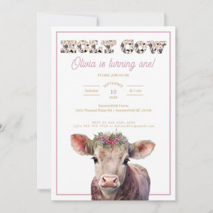 Holy Cow 1st Birthday Invite with Cow Art