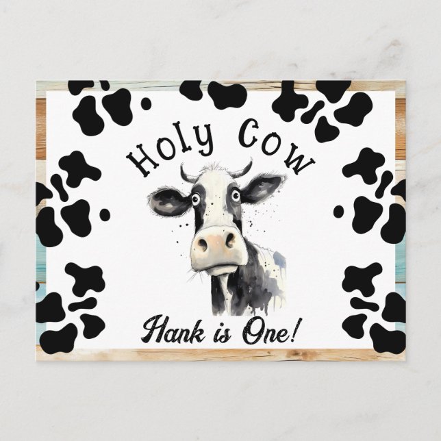 Holy Cow 1st Birthday Save The Date Postcard (Front)