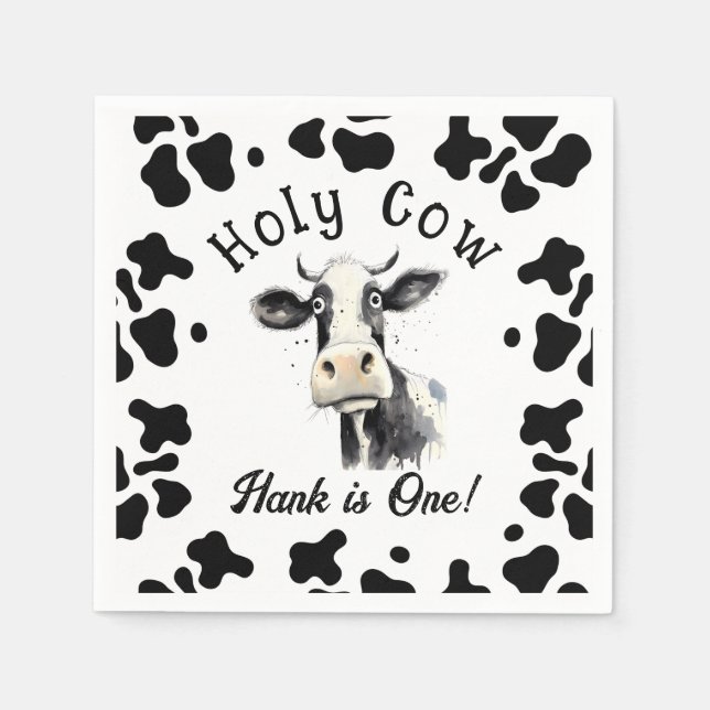 Holy Cow 1st Birthday Watercolor Napkin (Front)