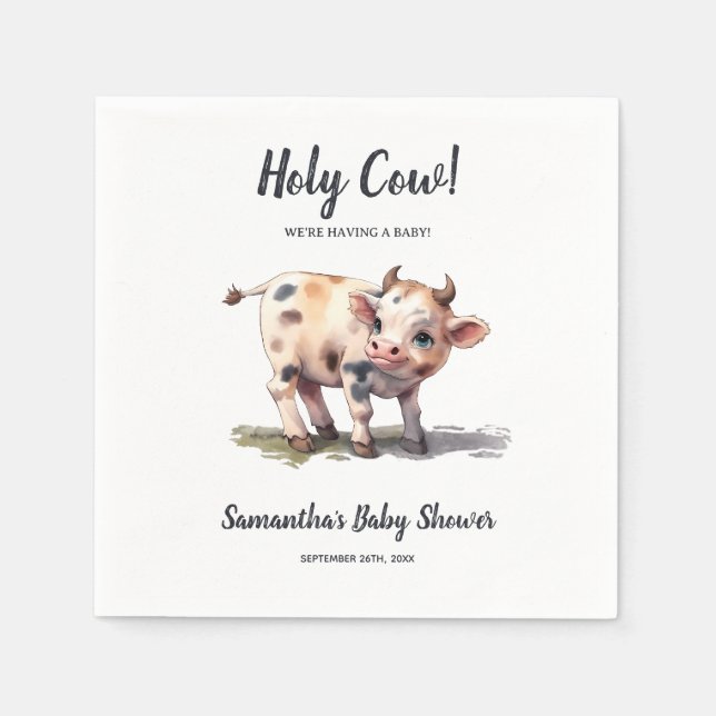 Holy Cow Baby Cow Farm Animal Theme Baby Shower Napkin (Front)